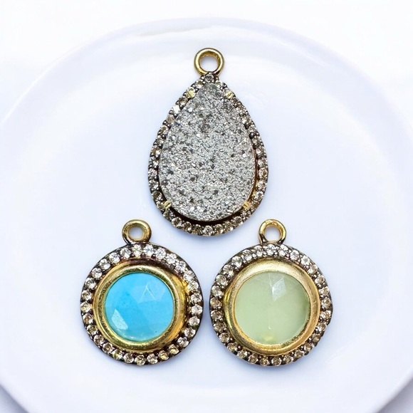 Charm Bundle—Turquoise, Blue Chalcedony Druzy & Green Chalcedony Charms - Picture 2 of 6